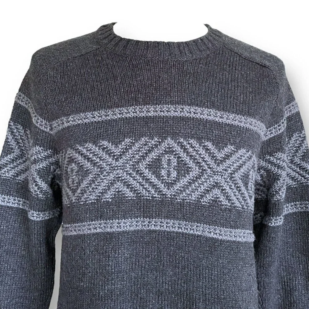 Eddie Bauer Mens Sweater Sz Large Gray Cotton Wool Ski Nordic Knit Pullover - Picture 4 of 7